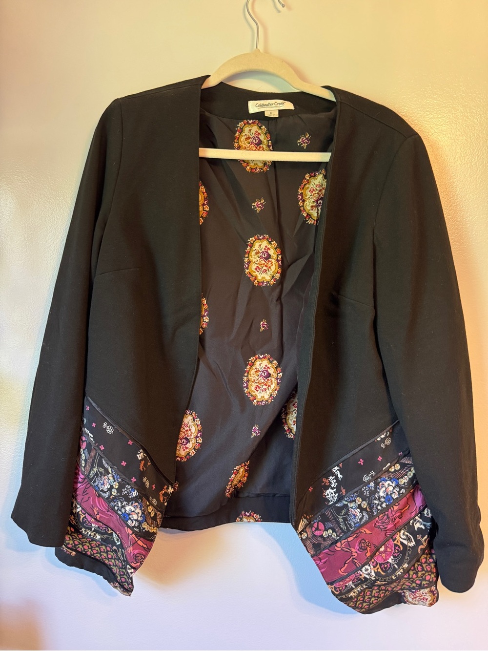 Coldwater Creek Black Blazer with Multicolor Floral Medallions